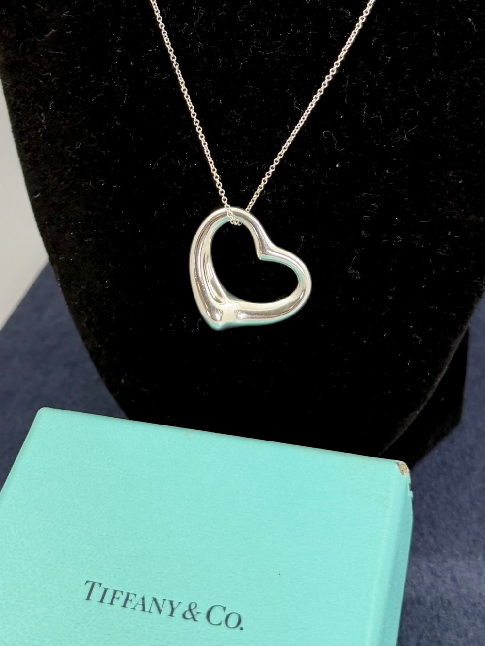 TIFFANY & CO. Sterling Silver Elsa Peretti 1” Open Heart Pendant 18” Necklace